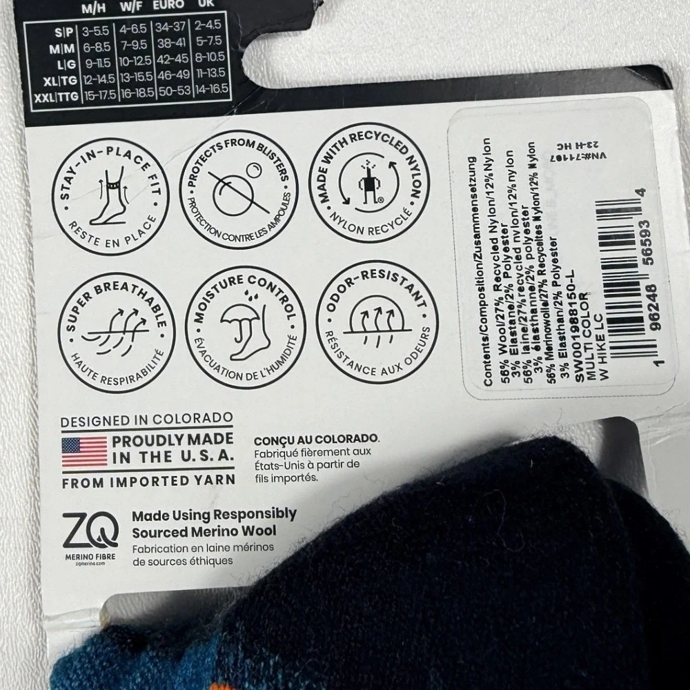 Smartwool Hike Light Cushion Crew Socks Womens L Multi Color Mountain NEW